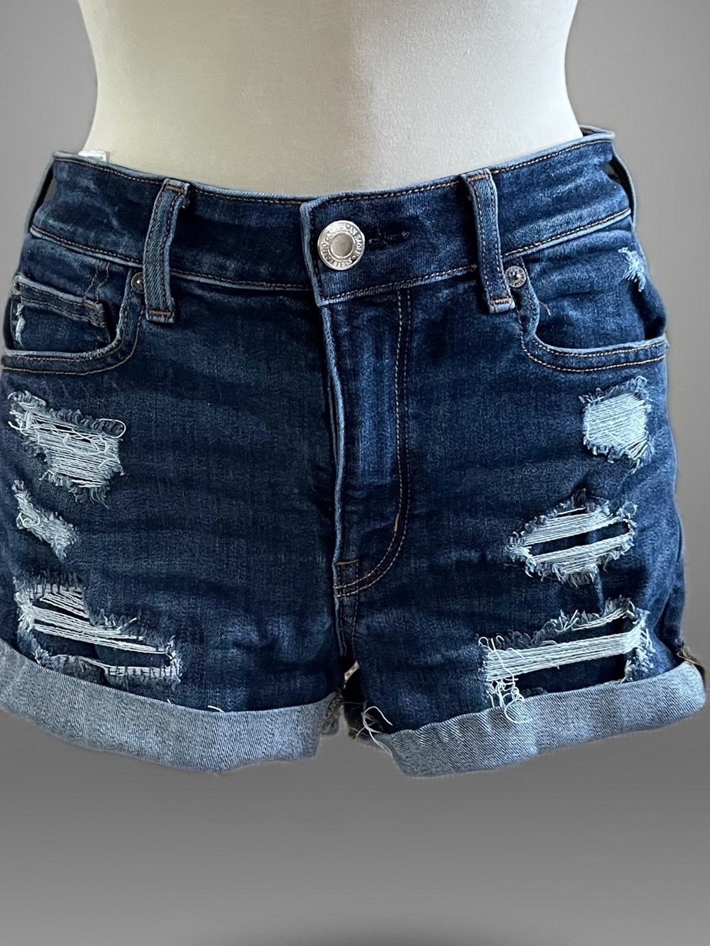 American Eagle Outfitters High Rise Shortie Distressed Rolled-Hem Jean Shorts 10